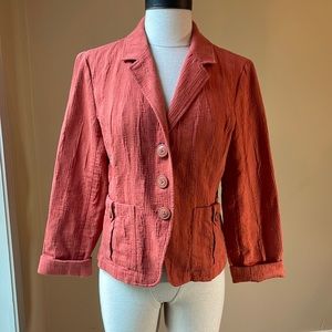 COLDWATER CREEK Teracotta Short Jacket Rust Button Down Petite 10 Cotton Pockets